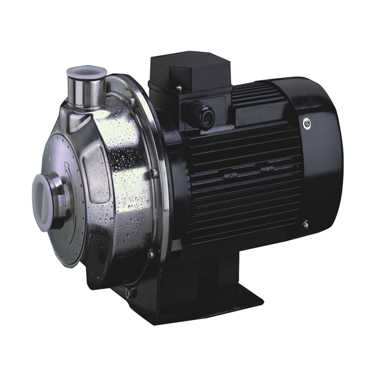 非自吸不銹鋼臥式單級(jí)離心泵，主要零部件采用不銹鋼板沖壓結(jié)構(gòu)，配加長軸電機(jī)，軸向入口和徑向出口。